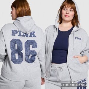 PINK Victoria's Secret Heather Gray Hoodie with Navy Details
